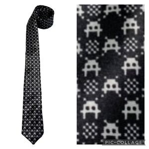 Black Tie Geek Space Invaders Video Game Atari Necktie Aliens 70s Tie